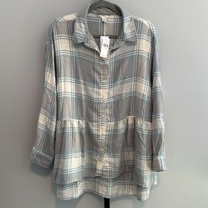 American Eagle Soft Plaid Shirt in Gray Cream & Blue M Medium New NWT